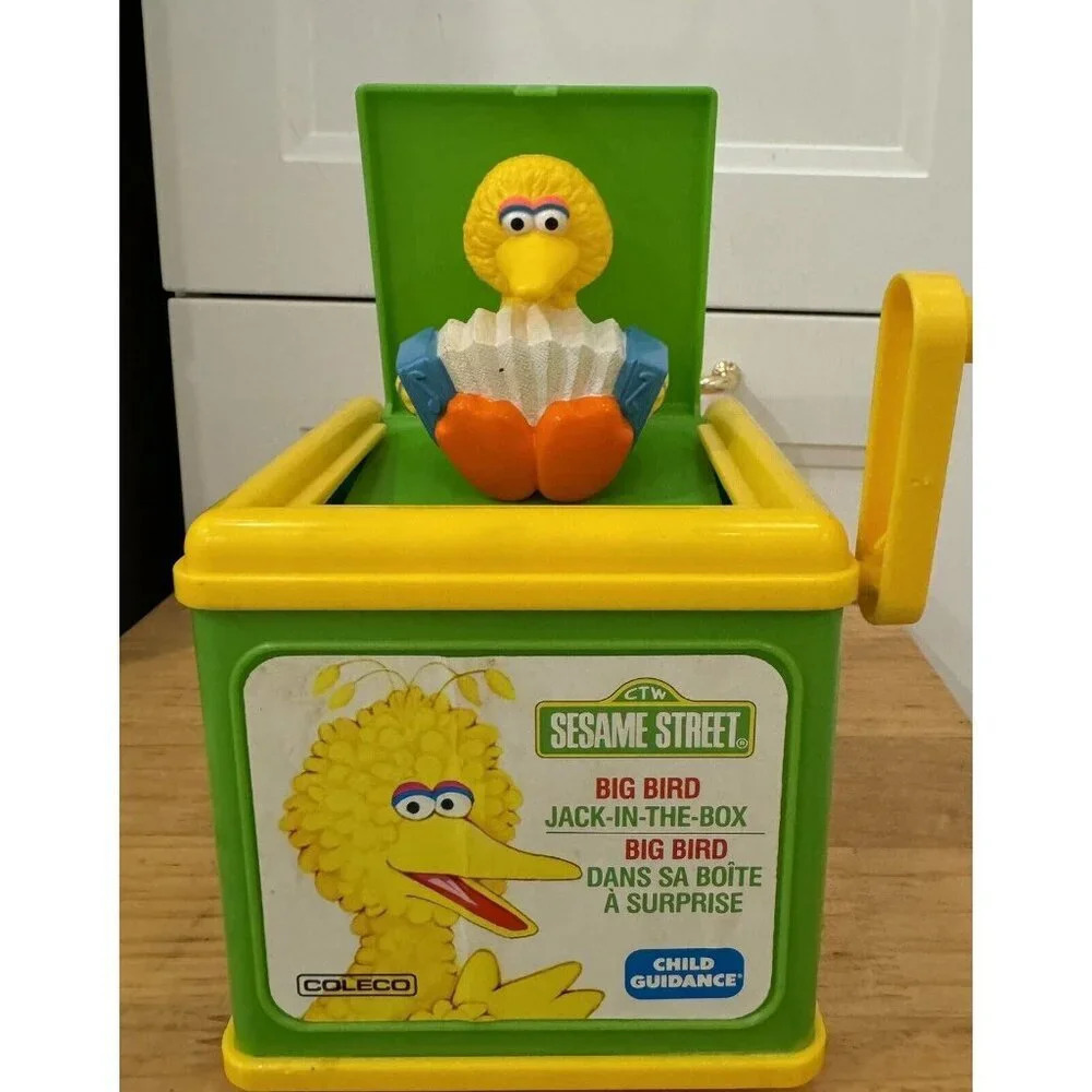 Vintage Sesame Street  Big Bird Jack In The Box 1983 Burt Ernie Elmo Cookie rare
